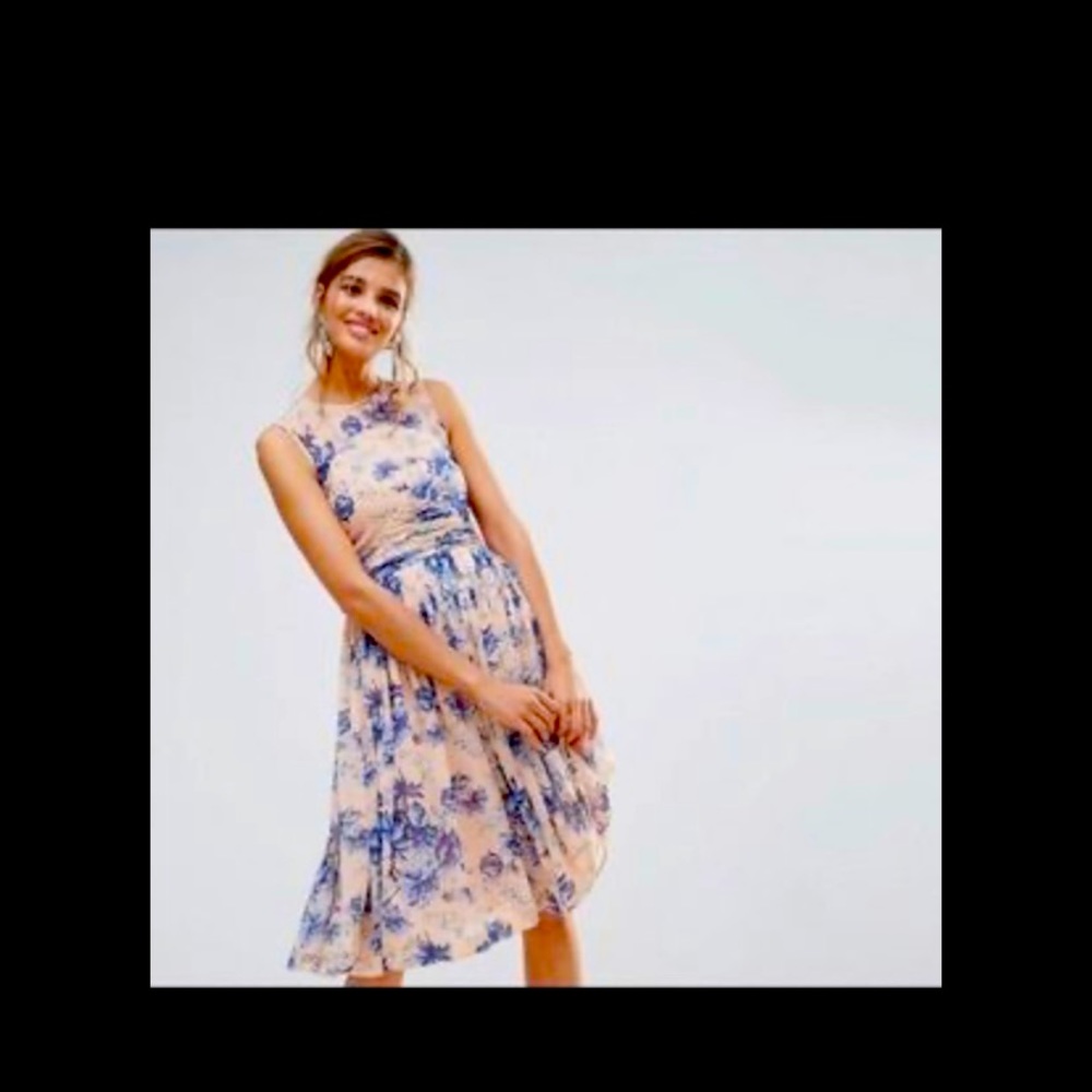 Asos Pink A line dress With Blue Flowers